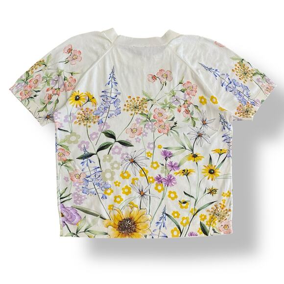 Talbots Cream Floral Print Short Sleeve Knit Sweater Size Large Petite Spring - Picture 5 of 7